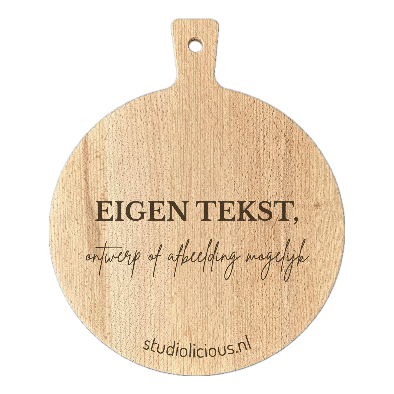 Borrelplank rond met handvat | Eigen tekst of afbeelding