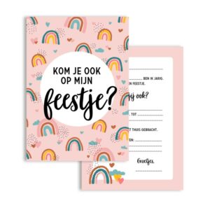 Uitnodiging feestje - Regenboog 8 stuks