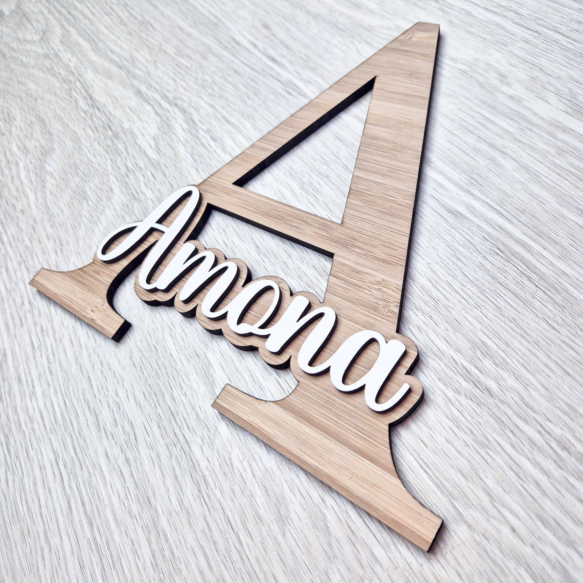 Bamboe naambord met 3D sierletters