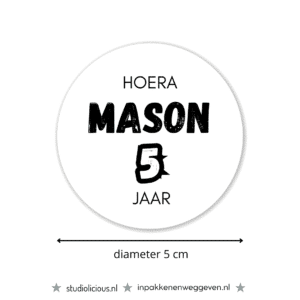 Traktatie naamsticker | Naam + leeftijd - Stoer (5 stuks)