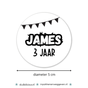 Traktatie naamsticker | Vlaggetjes stoer (5 stuks)
