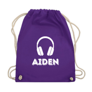 Gymtas met naam en koptelefoon headphone