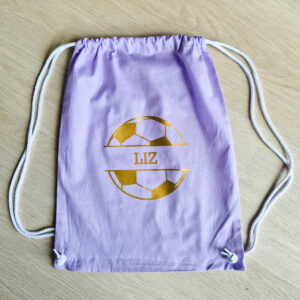 Gepersonaliseerde gymtas met naam en voetbal